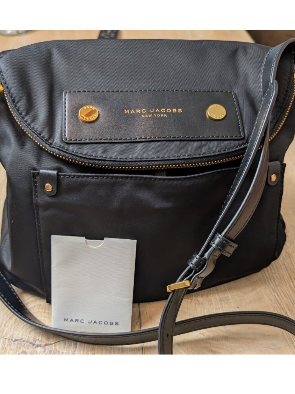 Marc Jacobs Natasha Medium Crossbody Preppy Nylon Black Bag Gold Hardware
